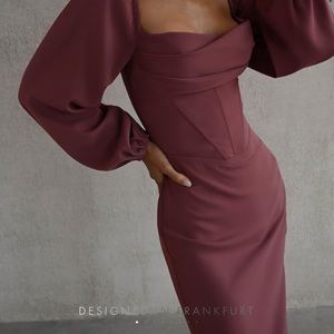 NWT Lichi Corset-waist Midi Dress maroon purple